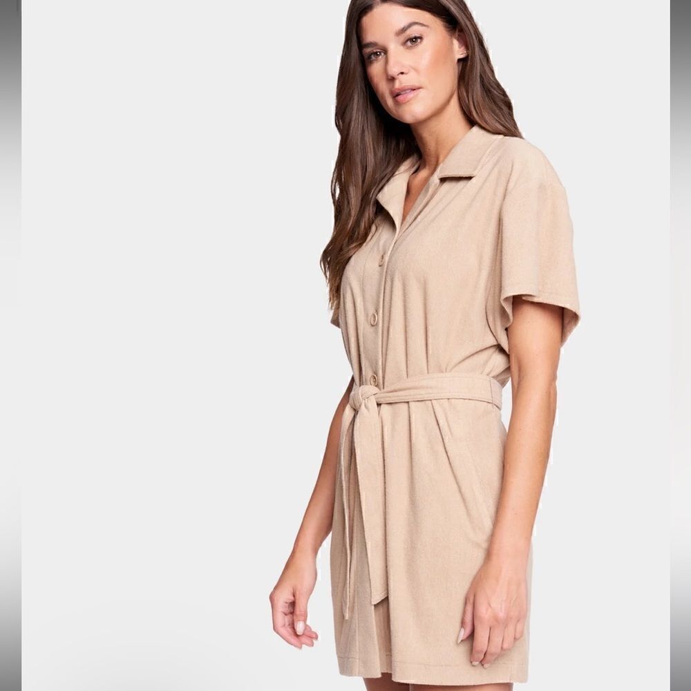 Pam & Gela Cabana shirt waist dress tan medium m